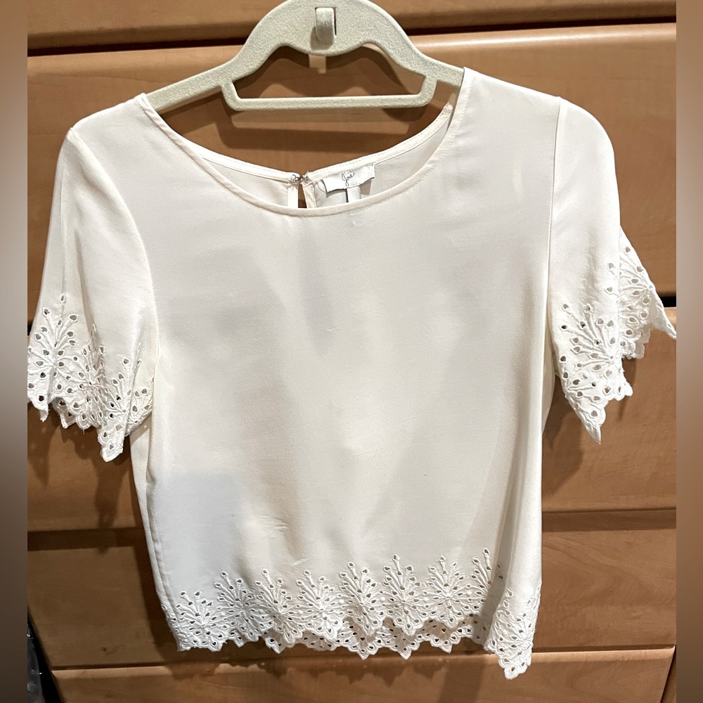 Joie white silk top with lace
